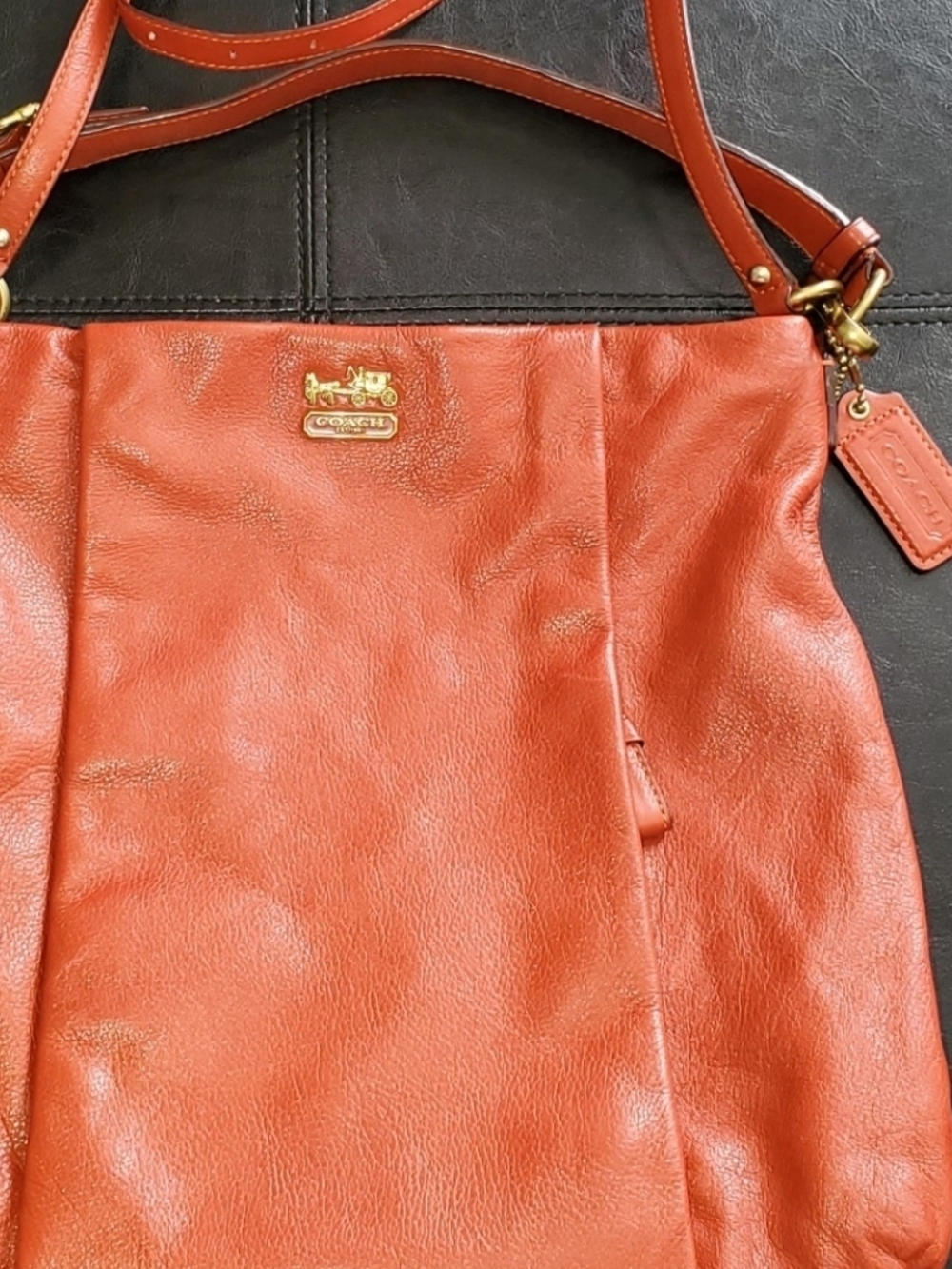 Coach Burnt Orange Leather Shoulder Bag with Gold Hardware